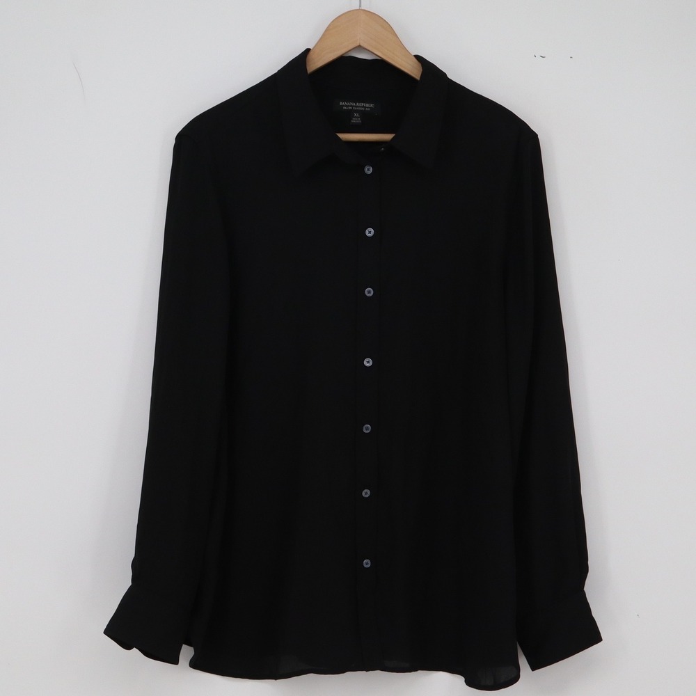 Banana Republic Shirt Womens XL Dillon Classic Fit Black Button-Down Excellent